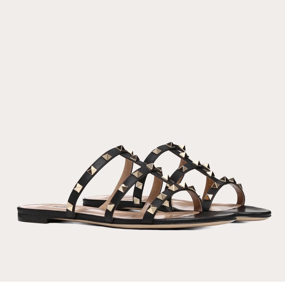 Valentino Rockstud Slide Sandal Black Leather